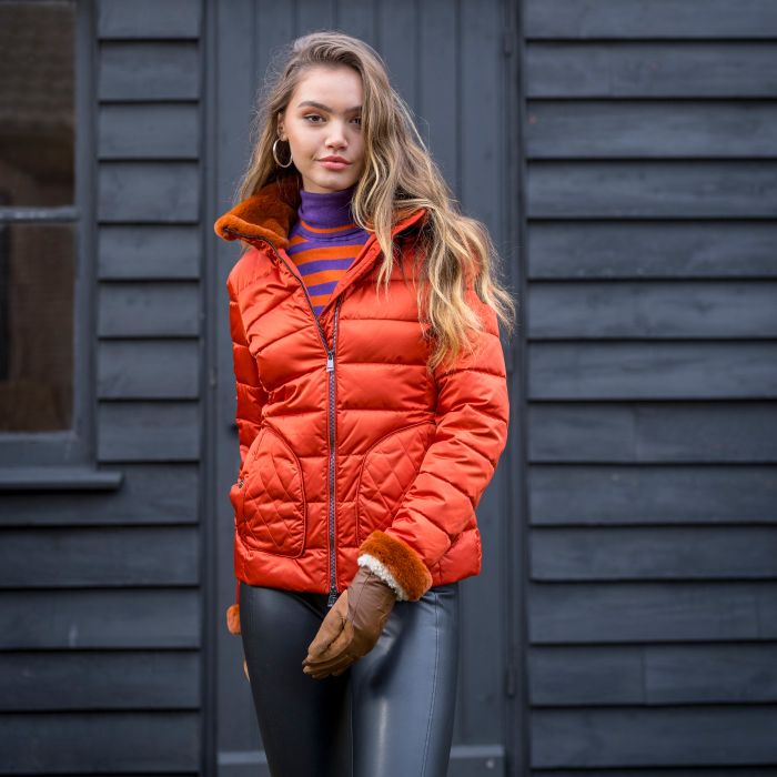Orange quilted jacket hotsell